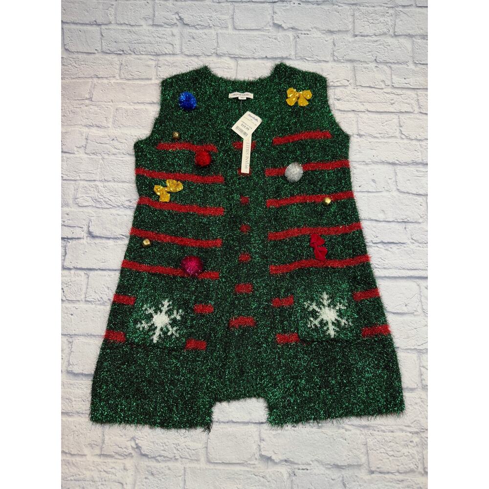 NWT Festive Ugly Christmas Sweater Vest Xmas Tree Sparkly 99 Jane Street A463